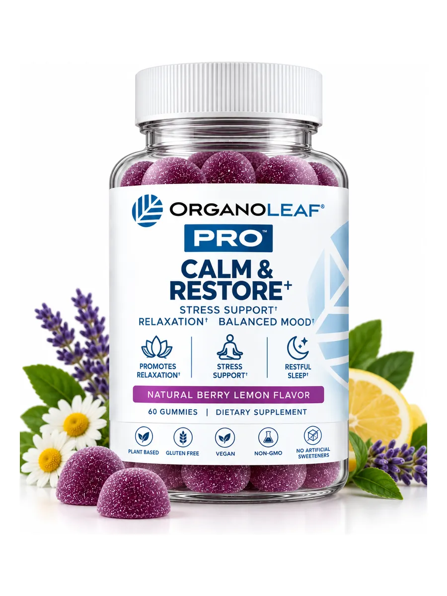 A bottle of Calm & Restore+, Natural Berry Lemon flavour, 60 gummies