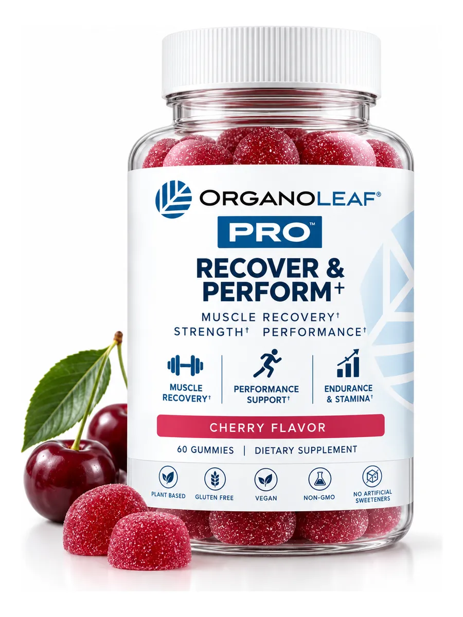 A bottle of Recover & Perform+, Cherry flavour, 60 gummies