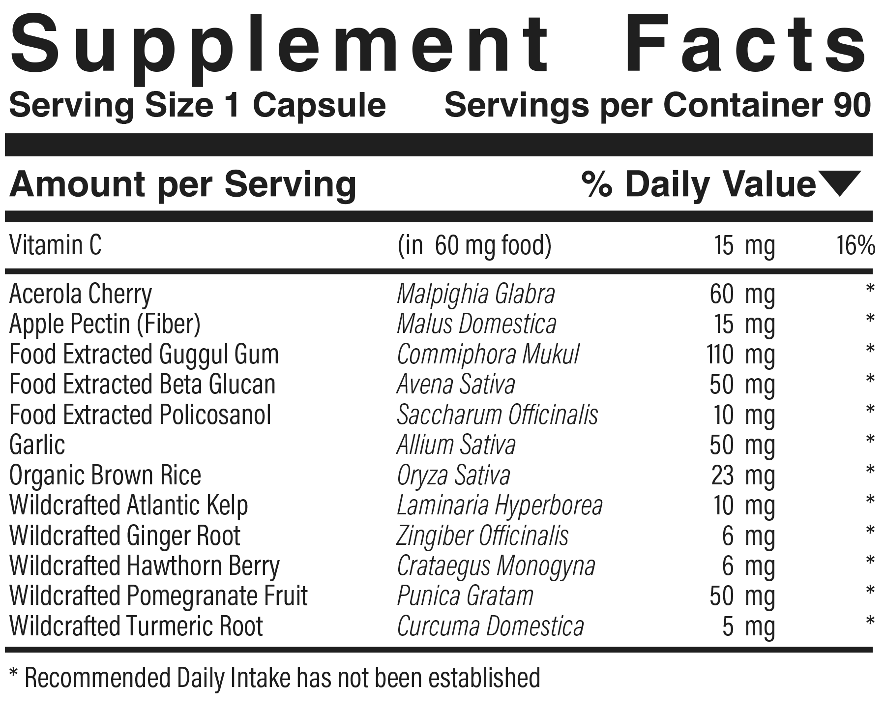 Supplement facts panel for Cholester-Right