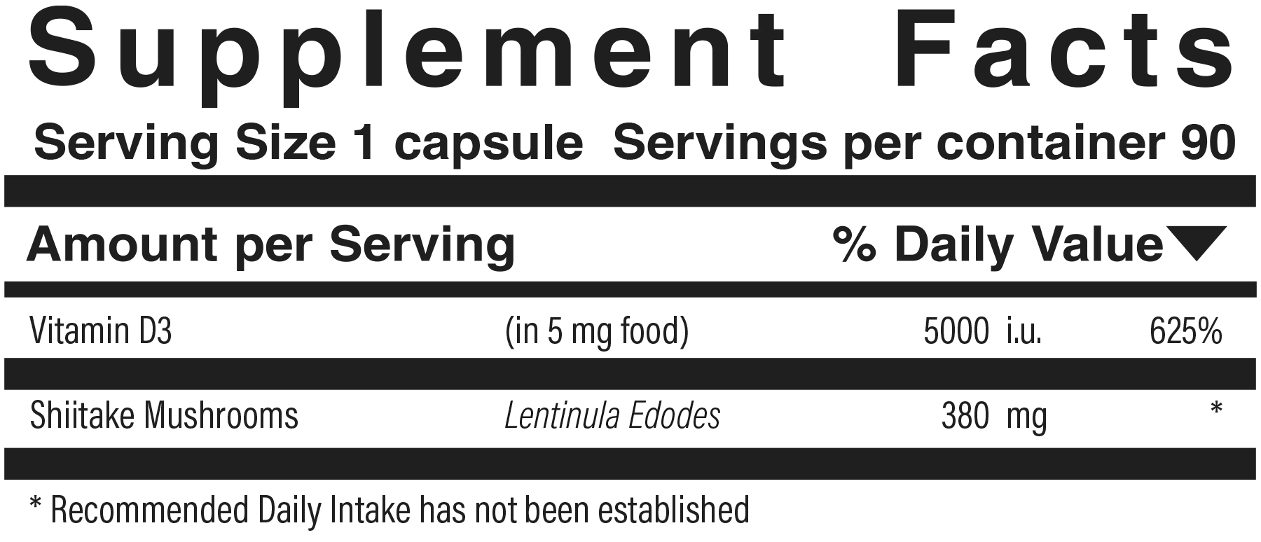 Supplement facts panel for D Complex