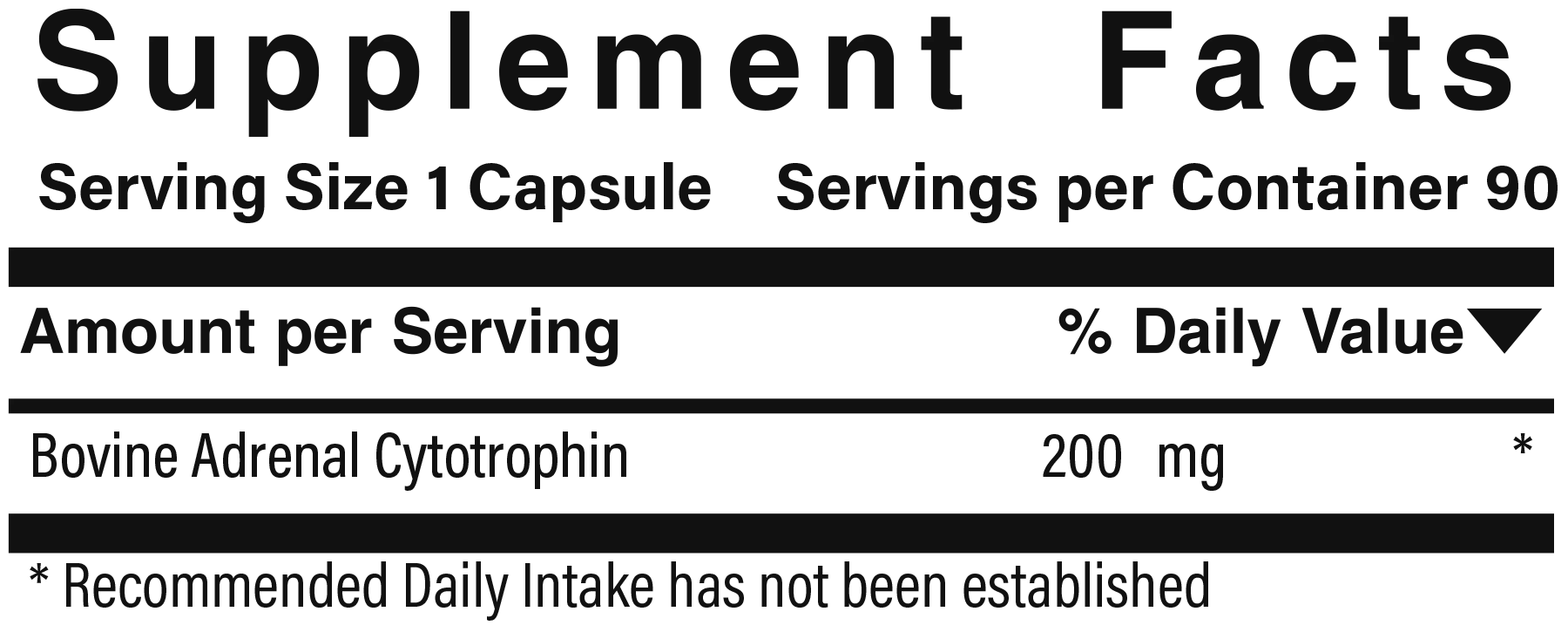 Supplement facts panel for Simply Adrenal