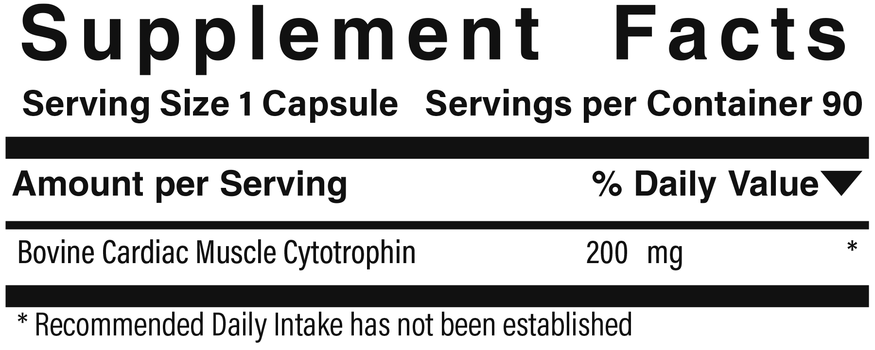 Supplement facts panel for Simply Cardio