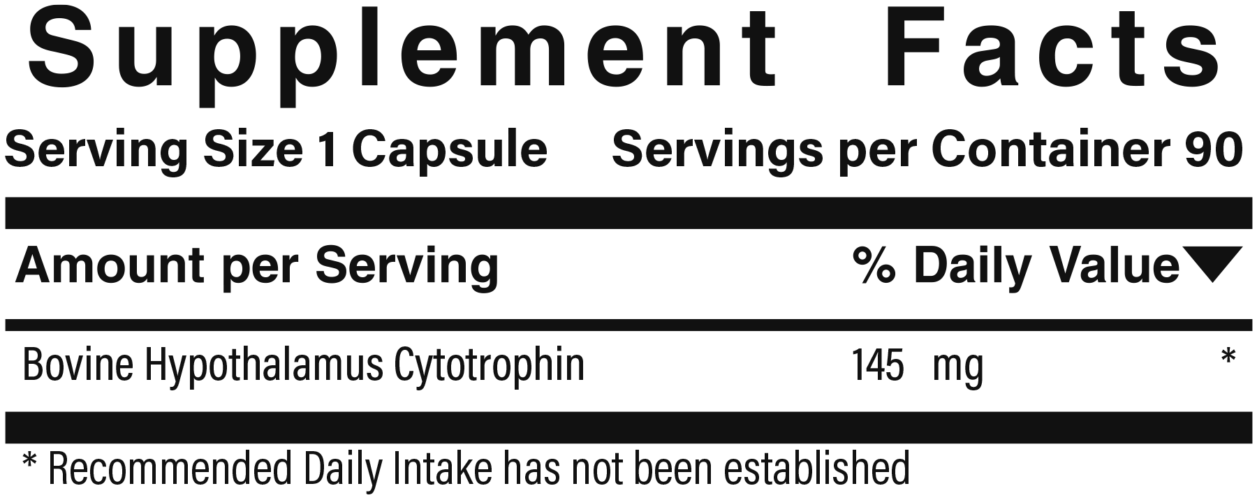 Supplement facts panel for Simply Hypothalamus