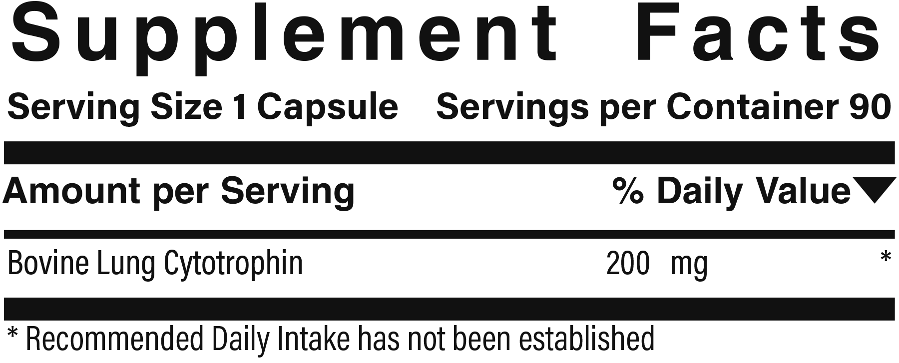Supplement facts panel for Simply Lung