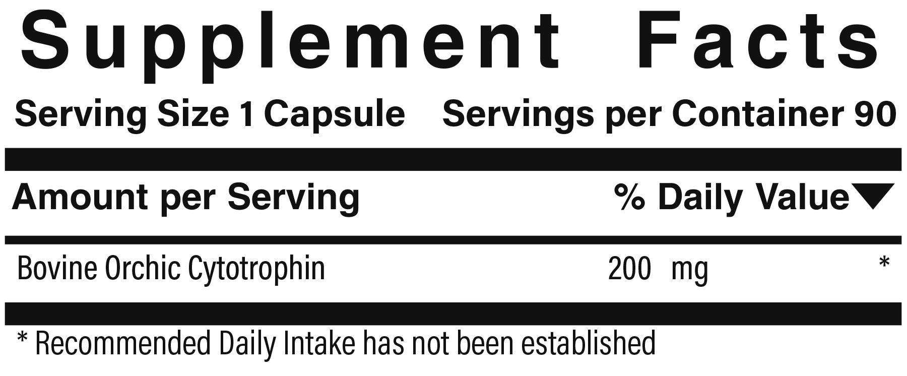Supplement facts panel for Simply Orchic