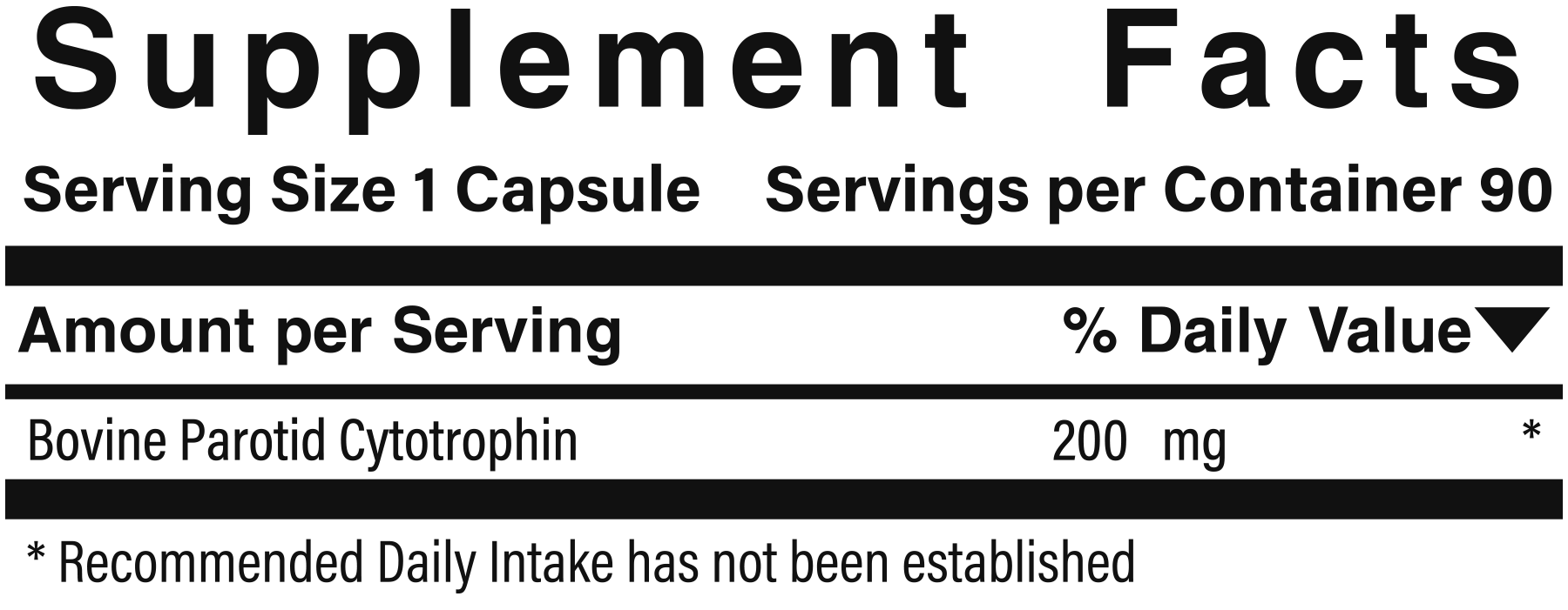 Supplement facts panel for Simply Parotid