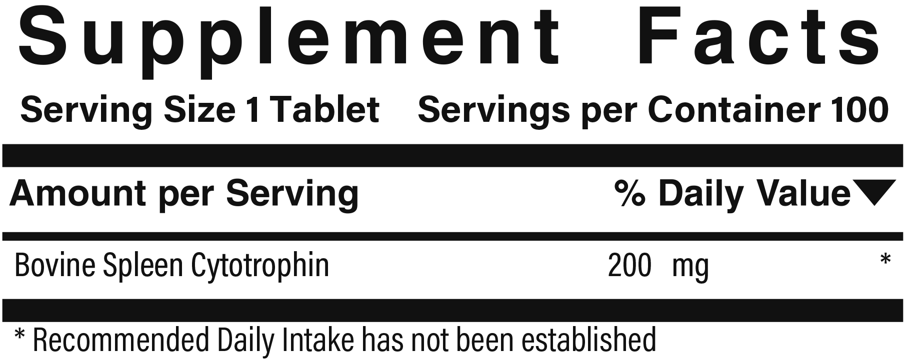 Supplement facts panel for Simply Spleen