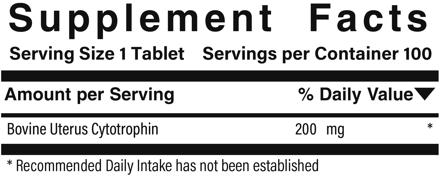 Supplement facts panel for Simply Uterus