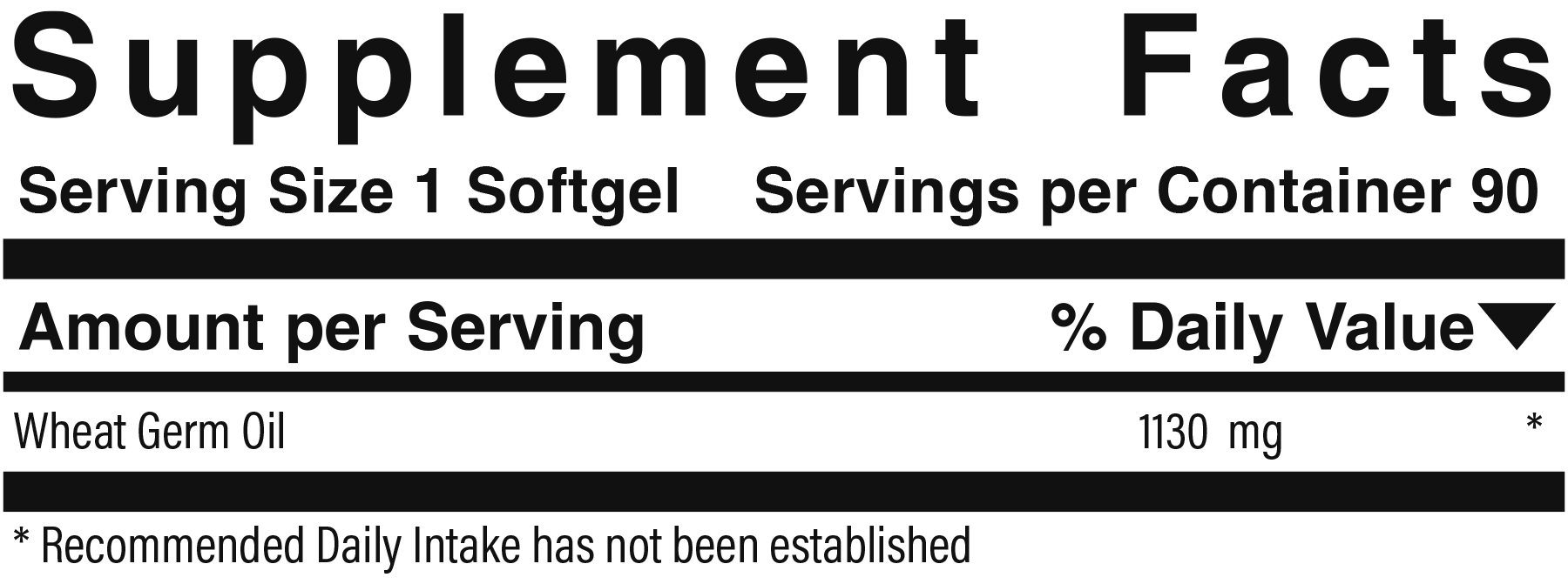Supplement facts panel for Wheat Germ Oil E